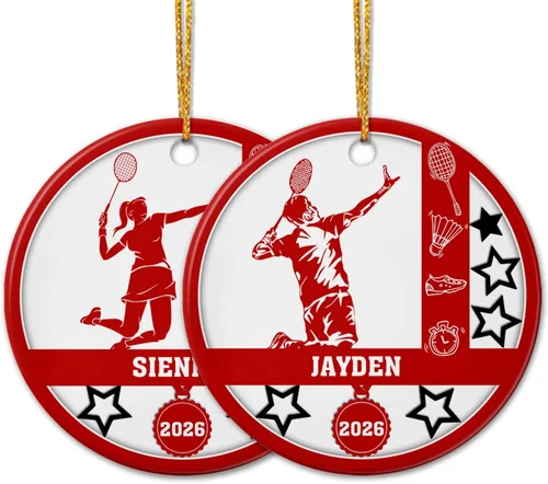 Adorno de cerámica para jugador de bádminton, regalo para hombres y mujeres, adorno de cerámica personalizado para Navidad 2025, adorno para amantes