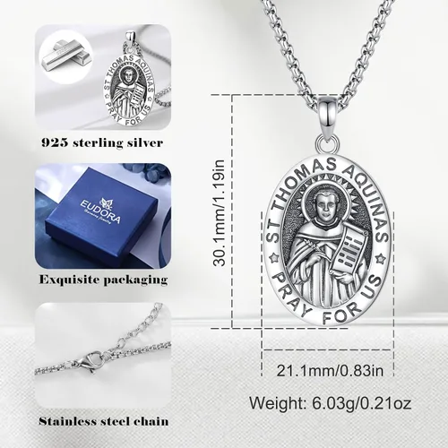 Miniatura 86 de EUDORA Collar de plata de ley 925, San Cristóbal y San Benito, San Miguel, Virgen María, San Judas Tadeo, Cruz de Buen Pastor y Arcángel, Medalla