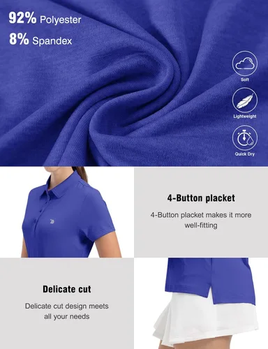 Miniatura 4 de TBMPOY Polo de golf de manga corta para mujer, ligera, absorbe la humedad, cuello de secado rápido, 4 botones