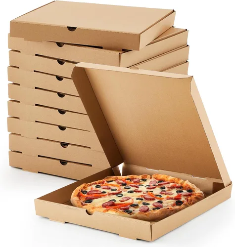 Miniatura 7 de Fullhawl 10 cajas de pizza de 14 x 14 pulgadas, caja de pizza corrugada marrón, resistente a la grasa, cajas de embalaje para tartas caseras