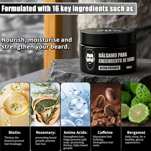 Miniatura 3 de Estimulante de Barba, Bálsamo Para Crecimiento De Barba Ultra Potente, Crema Para Barba, Beard Growth Balm, Para una Barba y Cabello Más Gruesos