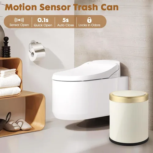 Miniatura 2 de Cubo de basura automático con sensor de movimiento para baño con tapa, cubo de basura sin contacto de 2.8 galones, bote de basura pequeño