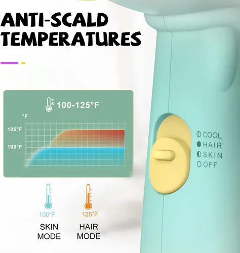 Miniatura 3 de Feekaa Secador de pelo para niños, calor suave de bajo ruido para la piel de los niños, regalo para cumpleaños de niños, Navidad, amarillo-verde