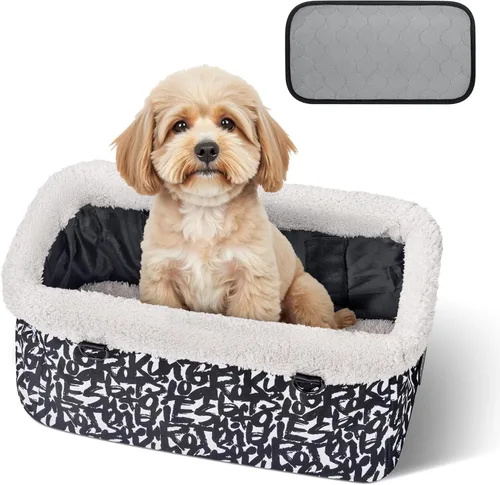 BurgeonNest Asiento Elevador de Coche para Consola Central para Perros Pequeños, Asiento Elevador de Coche para Cachorros y Gatos con Cojín Suave y