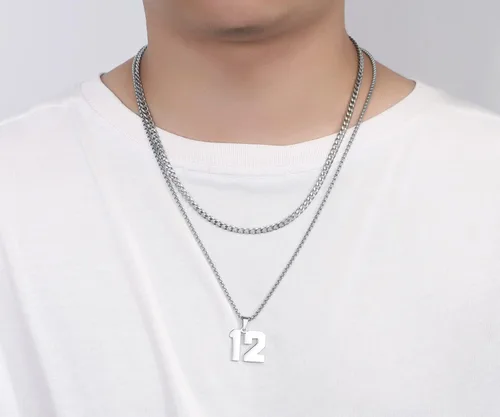 Miniatura 6 de Collares personalizados con números de jersey para niños y hombres, atletas de acero inoxidable, cadena de números deportivos, béisbol, baloncesto