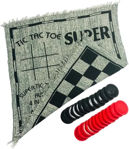 Miniatura 2 de YH Poker Juego de damas gigantes 3 en 1 y juego de Tic Tac Toe con alfombra reversible, juego de mesa para interiores y exteriores para la familia