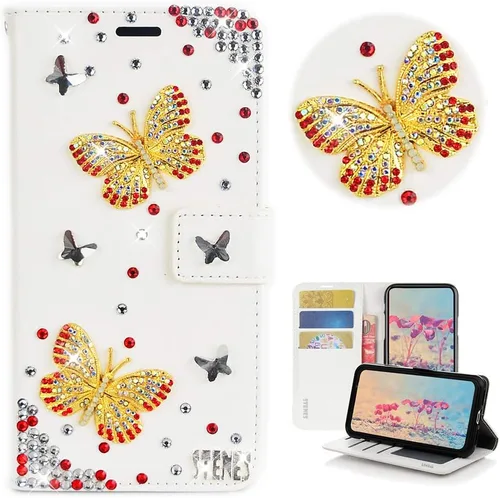 Miniatura 21 de Bling Wallet - Funda de piel compatible con iPhone 11, elegante, hecha a mano en 3D, diseño de mariposas y purpurina, color blanco