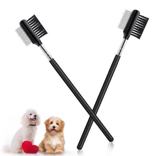 cobee Peine de aseo de metal de doble cabeza para perros, cachorros y gatos – 2 piezas quitamanchas Booger, pulgas, corteza, moco y lágrimas