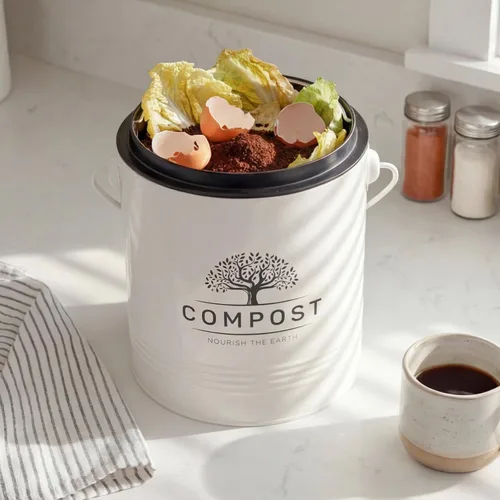 Miniatura 8 de Perfnique Contenedor de compost de cocina, contenedor de compostaje para encimera de 1.3 galones con tapa, cubo de compost interior incluye forro