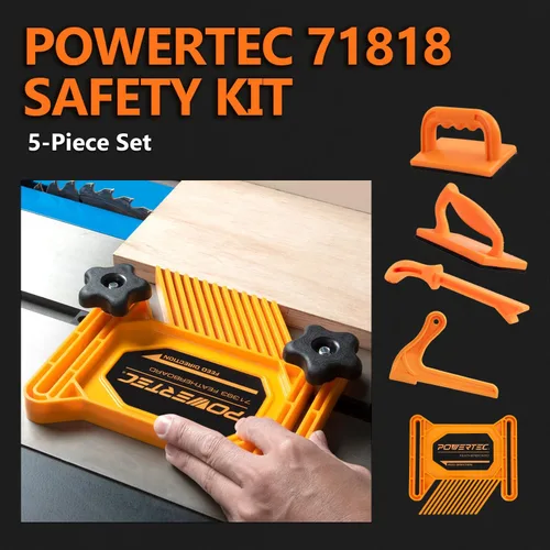 Miniatura 7 de POWERTEC Bloque de empuje para sierra de mesa, 2 unidades, mango ergonómico con almohadilla antideslizante para sierra de mesa, mesa de enrutador