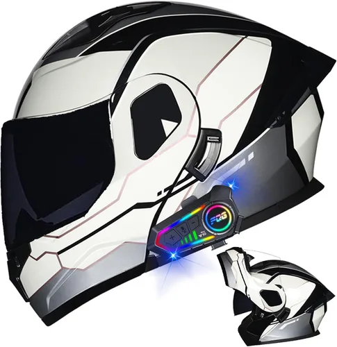 Miniatura 39 de Casco modular Bluetooth para motocicleta, aprobado por DOT, de cara completa, abatible, antivaho, doble visera, casco de motocicleta de calle, LENTE