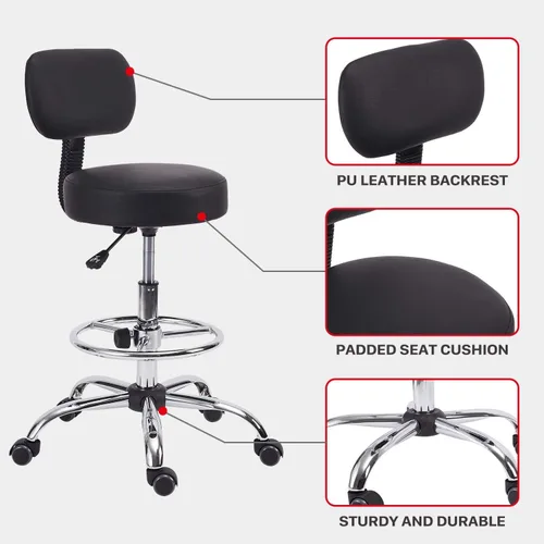 Miniatura 5 de KLASIKA Silla giratoria de dibujo con soporte trasero y reposapiés ajustable, silla de escritorio de oficina multiusos para bar, cocina, tienda