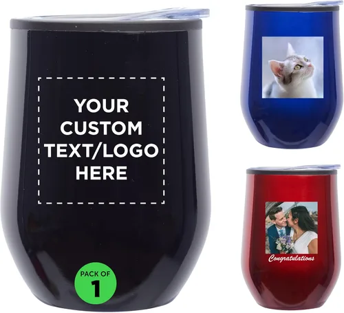 Miniatura 20 de DISCOUNT PROMOS Vasos de vino personalizados sin tallo de 12 onzas, juego de 6/12/24, paquete a granel personalizado, aislados, perfectos para vino