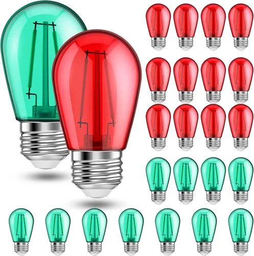 25 unidades de bombillas LED S14 rojas y verdes de 2W con base E26, bombillas de Navidad de colores rojo y verde, bombillas de cadena para interior