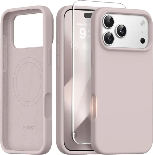 Miniatura 165 de GONEZ Funda de silicona para iPhone 14 Pro Max, compatible con MagSafe, con protector de pantalla + protector de lente de cámara, silicona líquida a