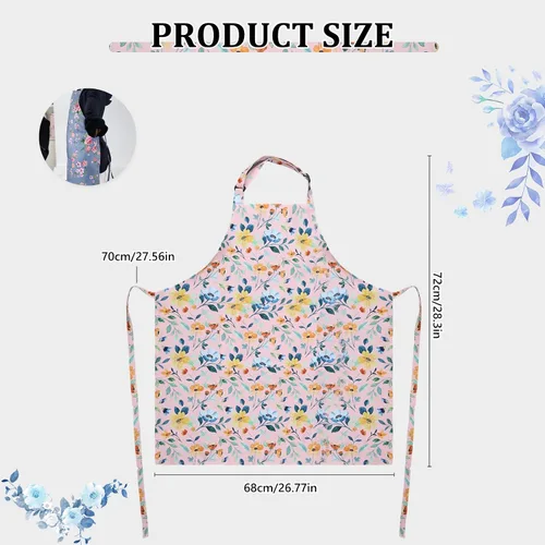 Miniatura 2 de Paquete de 2 delantales de acuarela con flores silvestres para mujer, delantales de cocina ajustables con 2 bolsillos, delantales de chef