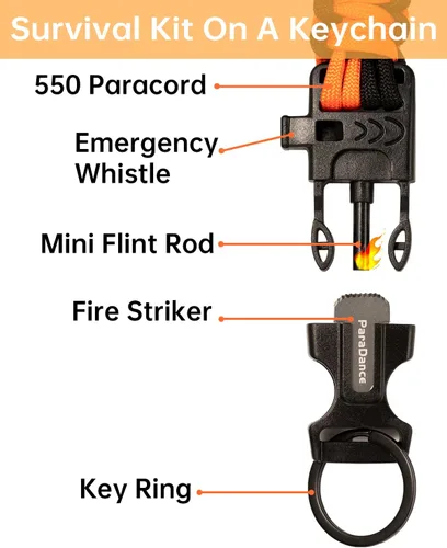 Miniatura 2 de Survival Keychain Fire Starter w/Flint Striker Paracord Whistle Keyring for Hiking Camping Fishing Hunting