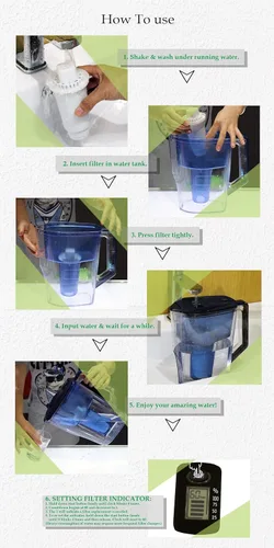 Miniatura 3 de Jarra de agua, jarra de agua alcalina, jarra de agua alcalina, sistema de filtración de ionizador de 7 etapas para purificar y aumentar los niveles