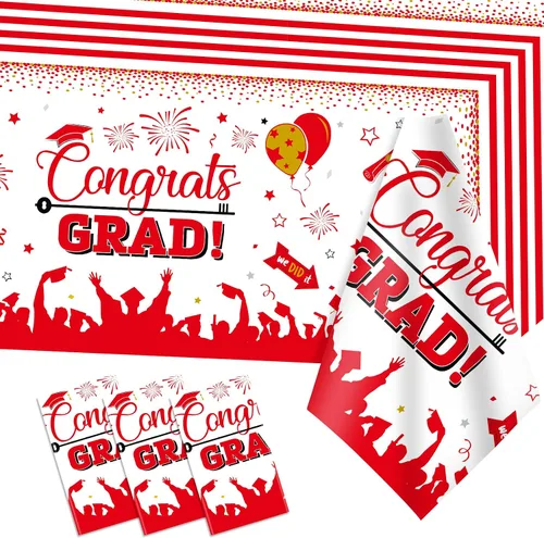 Miniatura 8 de DUAIAI Decoraciones para fiestas de graduación 2024, paquete de 3 manteles de graduación de tamaño grande, 54 x 108 pulgadas, decoración de plástico