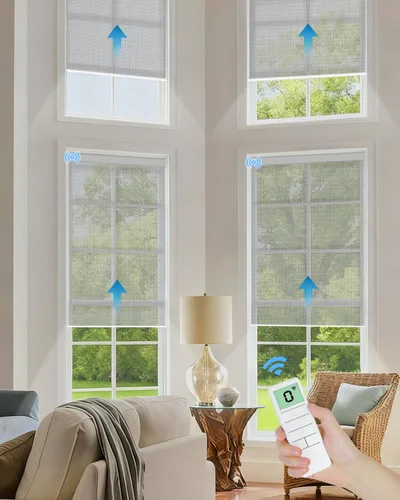 Miniatura 12 de Tokblind Persianas enrollables motorizadas de filtrado de luz con control remoto, persianas inteligentes para ventanas compatibles con Alexa Google