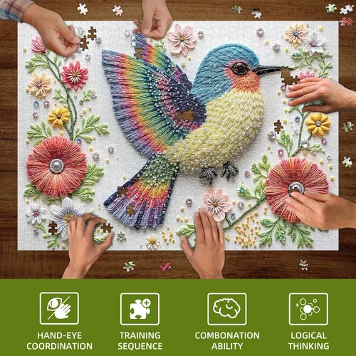 Miniatura 6 de Gem Bird - Rompecabezas de 1000 piezas para adultos, rompecabezas difícil de 1000 piezas para adultos, rompecabezas de pájaros coloridos estilo arte