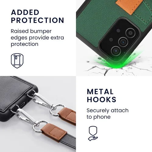 Miniatura 3 de kwmobile Funda cruzada compatible con Samsung Galaxy A52 / A52 5G / A52s 5G - Funda con ranuras para tarjetas de piel sintética, color verde pixie