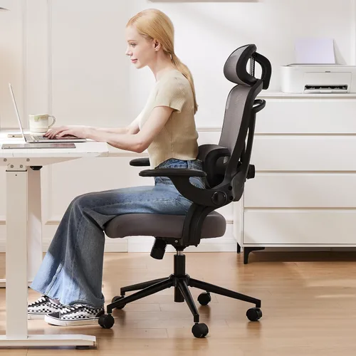 Miniatura 2 de Sweetcrispy Silla de escritorio ergonómica de oficina ejecutiva, sillas de malla para el hogar de 300 libras con ruedas, reposacabezas 2D, soporte