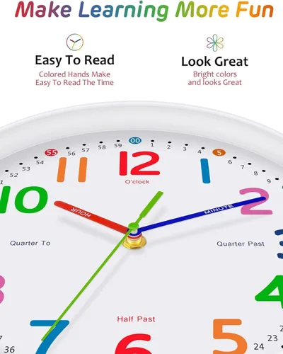 Miniatura 4 de Reloj de Pared Silencioso para Niños – Sin Tictac, Funciona con Pilas, Ideal para Enseñar la Hora y Decoración Elegante en Cualquier Habitación - 8