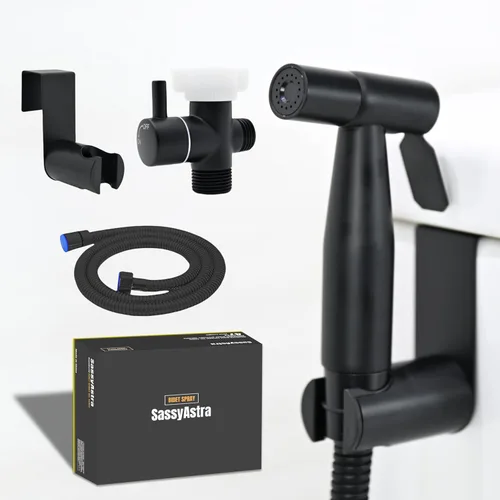 Pulverizador de bidé de mano para inodoro, presión de agua ajustable, longitud de manguera de 47 pulgadas (negro, 1 unidad)