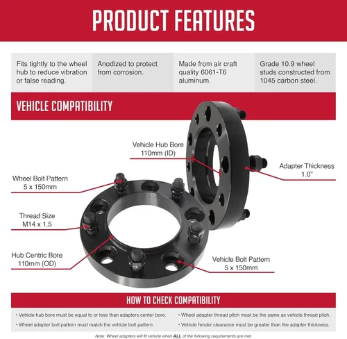 Miniatura 4 de Wheel Accessories Parts 2 espaciadores de rueda centrados en buje 5 en 5.906 in 0.197x5.906 in 1.00 pulgadas de grosor 4.331 in Buje M14x1.5 14x1.5