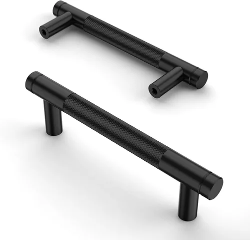 Miniatura 33 de Asidrama - Paquete de 10 tiradores para gabinete de 3 pulgadas (76mm) de color negro mate y bronce champán, manijas estriadas para gabinete