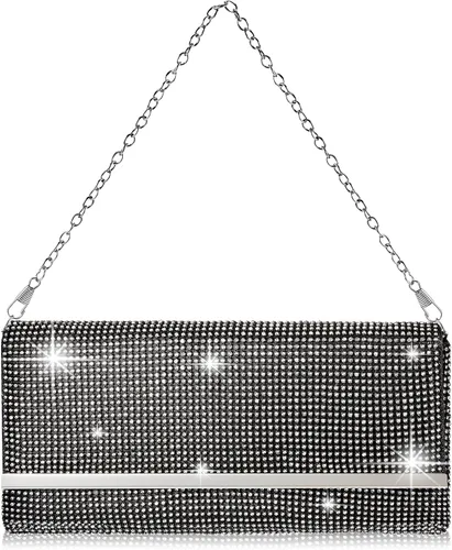 Tessco Bolso de noche para mujer con purpurina para mujer, para noche, boda, fiesta, graduación, bolso de diamantes de imitación con cadena