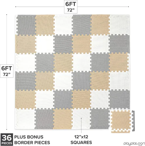 Miniatura 2 de Play Platoon Tapete de espuma no tóxica, cómodo, extra grueso, acolchado para ejercicio y juego para niños pequeños, niños y adultos, 16 azulejos