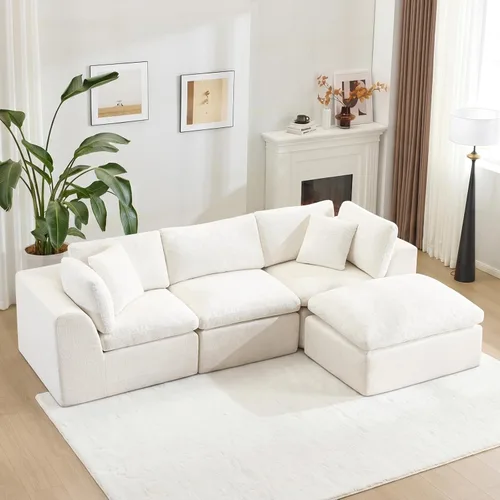 Miniatura 16 de Sofá sin hueso de 140 pulgadas para sala de estar, sofá modular de gran tamaño de 7 plazas con otomana, no requiere montaje, felpilla moderna