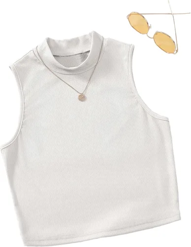 Miniatura 5 de Verdusa Camiseta corta básica sin mangas con cuello alto falso para mujer