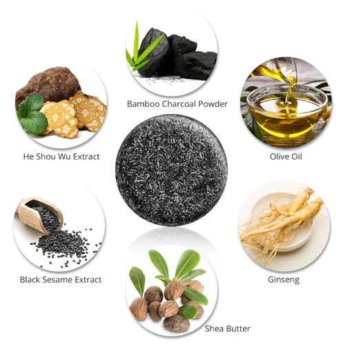 Miniatura 3 de Jabón de barra inversa para cabello gris, jabón negro natural para cobertura de cabello gris, barra de champú oscurecimiento con ginseng y sésamo