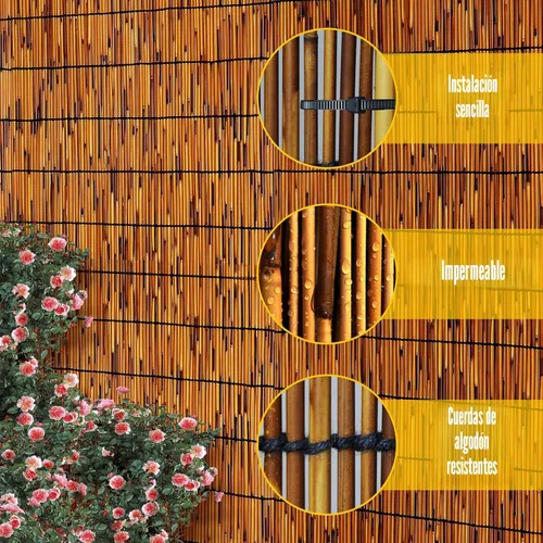 Miniatura 3 de Cercado de Caña Natural, Pantalla de Caña de 4 PIES X 16.4 PIES, Pantalla de Caña para Balcón, Cerca de Pantalla de Bambú para Patio Trasero al Aire