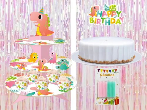 Miniatura 4 de Oojami Suministros de fiesta de dinosaurios para 24 - Juego de decoraciones de cumpleaños para niñas