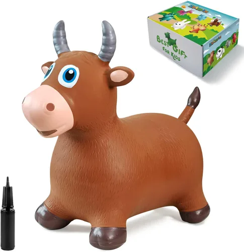 Miniatura 6 de HotMax Juguetes de Caballo Saltarín Toro Saltador, Saltador de Animal Inflable para Niños Pequeños o Niños, Juguetes de Granja de Salto Montables