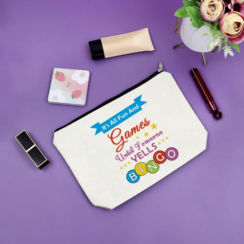 Miniatura 7 de Sazuwu Bolsa de maquillaje para juegos de bingo, regalos para amantes del bingo, bolsa de cosméticos, bolsa de juegos de azar de la suerte de casino