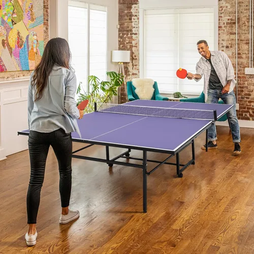 Mesa de ping pong portátil, 9 pies mesa de tenis de mesa profesional para interiores y exteriores con red para adultos/adolescentes, 2 paletas de