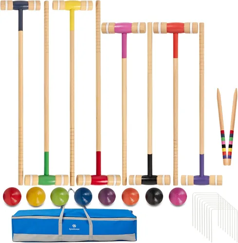 SpeedArmis Juego de croquet para 8 jugadores con regulación de 32 pulgadas | mazos de madera de goma de tamaño estándar de 28 pulgadas, bola de