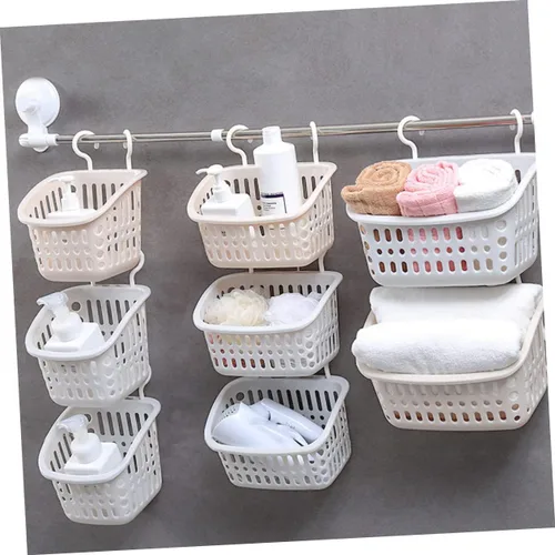 Miniatura 4 de STOBAZA Contenedor organizador de 2 piezas, estante colgante, maquinillas de afeitar, cesta de drenaje, organizador de ducha, champú para colgar
