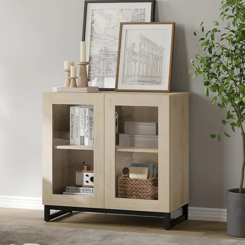 Miniatura 8 de WAMPAT - Gabinetes de aparador con puertas de vidrio, aparador moderno con estante ajustable, gabinete de almacenamiento para barra de café