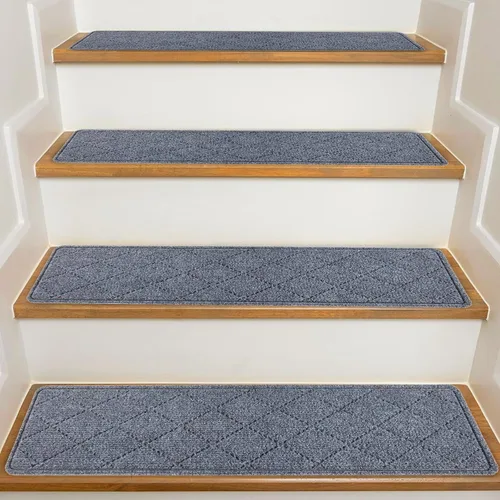Miniatura 15 de Stair Treads with Landing Rug for Wooden Steps Indoor, Peel and Stick Stair Treads Matching-Mat 20"X32" Stair Landing Slip Resistant Polyester Stair
