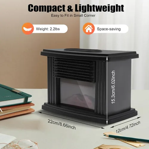 Miniatura 3 de Calentador eléctrico de chimenea, 1000 W, pequeña estufa de chimenea infrarroja independiente con temporizador de velocidad de 3 velocidades, efecto