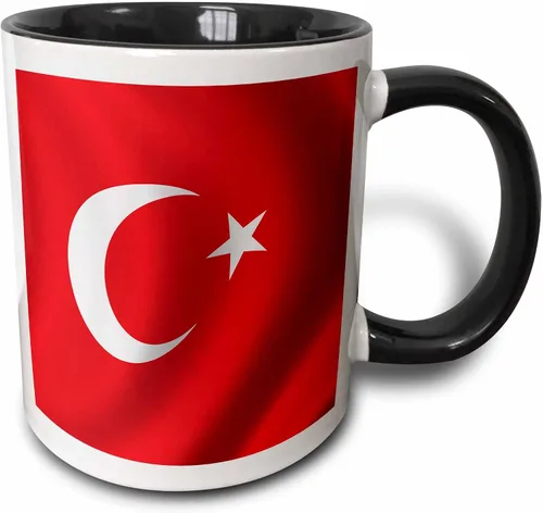 3dRose (mug_155075_4) Bandera de la bandera de Turquía país nacional turco ondeando media luna - Taza negra de dos tonos, 11 oz