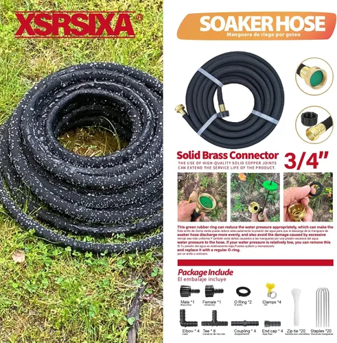 Miniatura 2 de Manguera de remojo resistente de 150 pies, goma ultra flexible de 1/2 pulgada con núcleo reforzado, estiramiento 20% más fuerte y flujo de agua