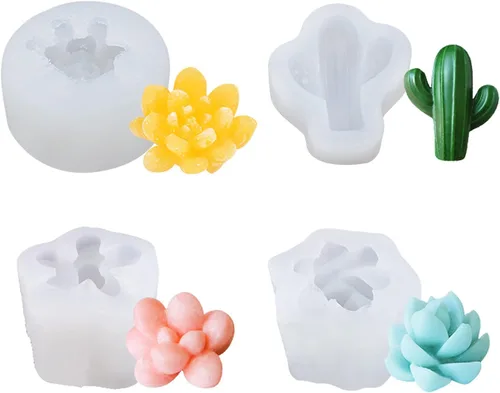 Woohome Molde de silicona para suculentas, 4 piezas, molde de fondant para suculentas, 3D, para hacer pasteles, chocolate, velas hechas a mano,