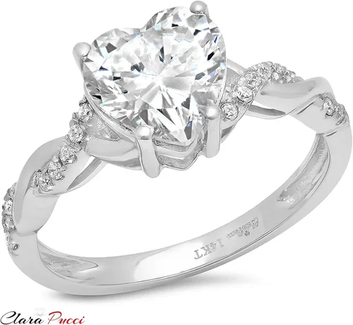 Miniatura 4 de Anillo de compromiso de oro blanco de 14 quilates con diseño de cruz entrecruzada de 2,19 quilates con zafiro blanco auténtico creado